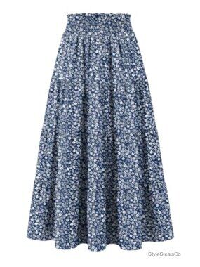 Women's High Waist Smocked Flowy Maxi Skirt with Pockets